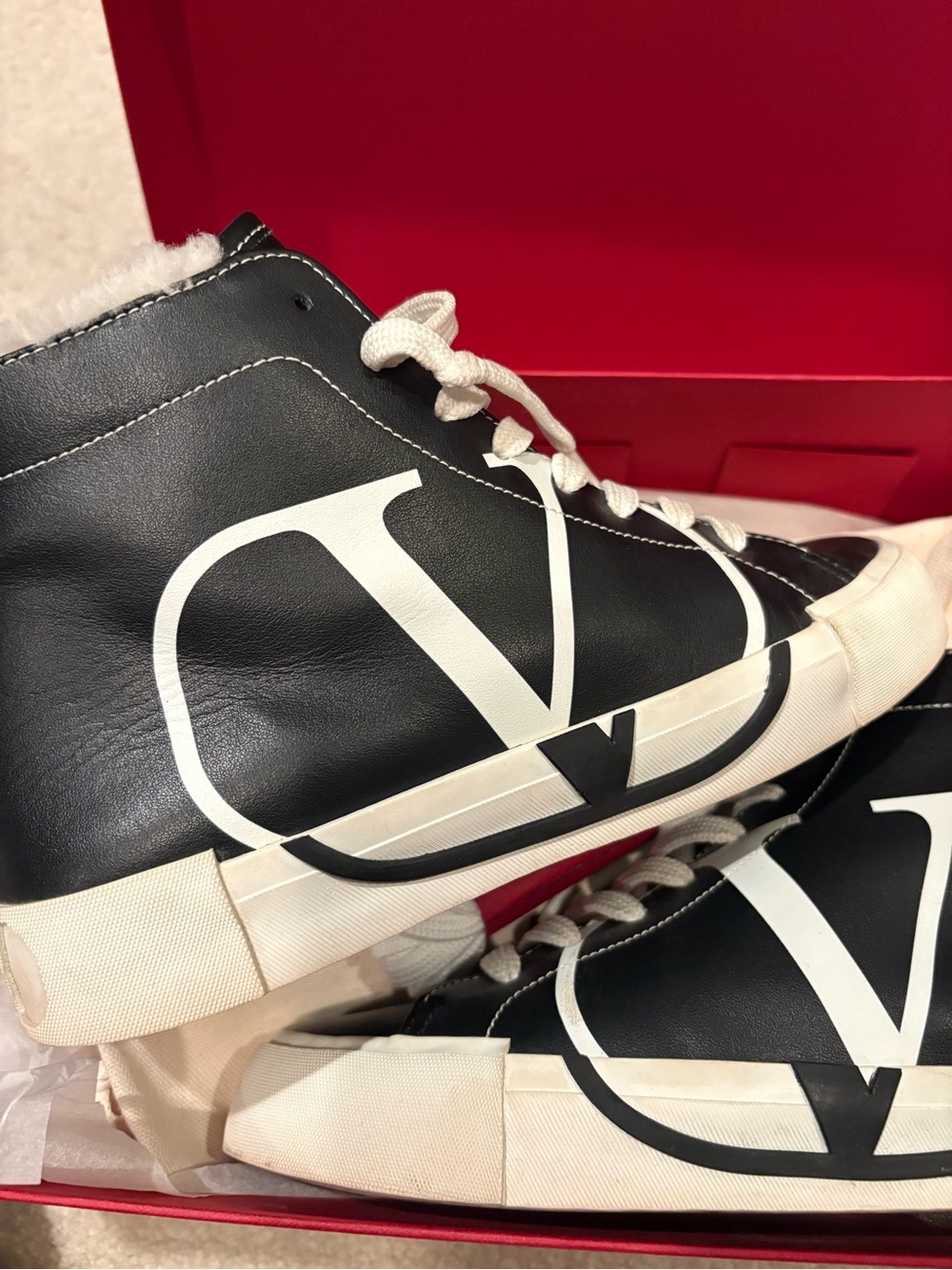 Valentino Black & White Shearling-Lined High-Top Sneakers